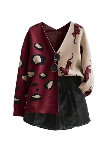 Long Sleeve Leopard Knitwear, Red