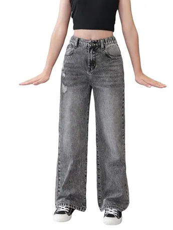 Wide Leg Denim Jeans, Grey