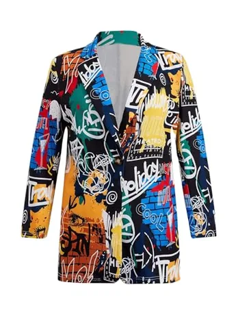 Plus Size Graphic Blazer, Multicolour (4X-Large Plus)