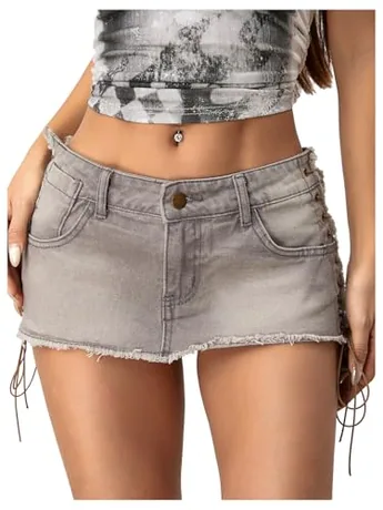 Mini Denim Skirt, Grey
