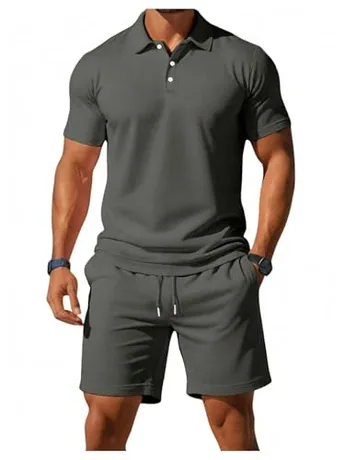 Short Sleeve Outfit Set, Grey (drawstring)
