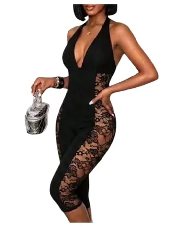 Sleeveless Lace Jumpsuit, Black (Small)