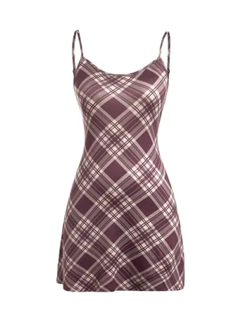 Mini Plaid Dress, Purple