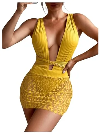 Lace Swimsuit, Yellow