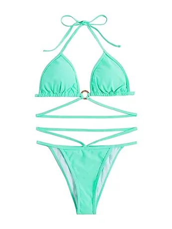 Sleeveless Halter Swimsuit, Mint