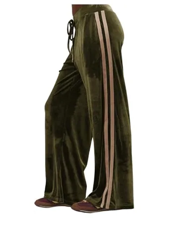 Wide Leg Velvet Leggings, Army Green