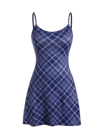 Mini Plaid Dress, Blue (Medium)