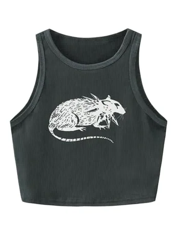 Sleeveless Graphic Tank Top, Grey (X-Large)