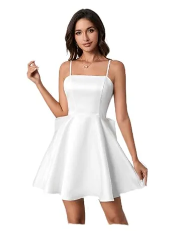 Mini Satin Dress, White