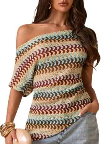 Short Sleeve Knit T-Shirt, Multicolour (X-Large)