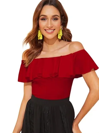 Off Shoulder Blouse, Red
