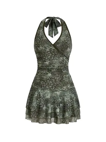 Mini Floral Dress, Army Green