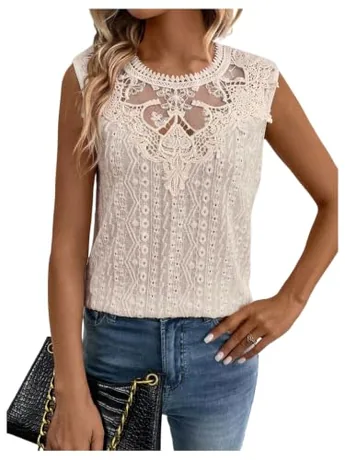 Sleeveless Lace Tank Top, Apricot
