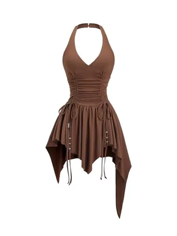 Mini Ruched Dress, Brown (Medium)