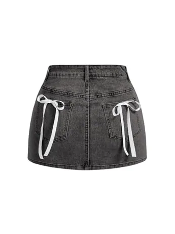 Petite Mini Denim Skirt, Grey