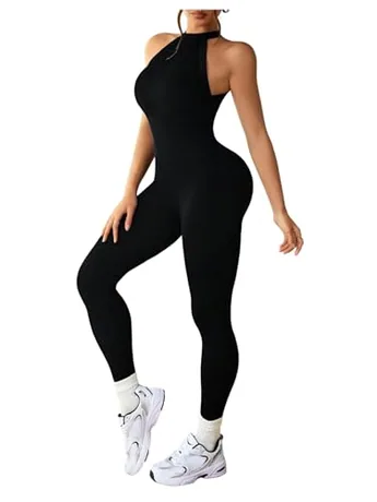 Sleeveless Bodycon Jumpsuit, Black (Medium)