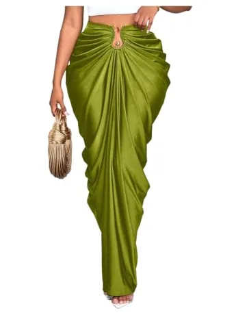 Maxi Bodycon Skirt, Olive (X-Large)
