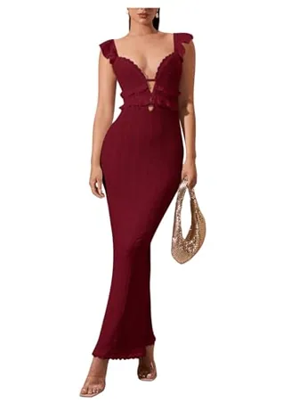 Maxi Knit Dress, Burgundy (XX-Large)