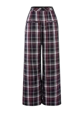 Wide Leg Plaid Trousers, Red