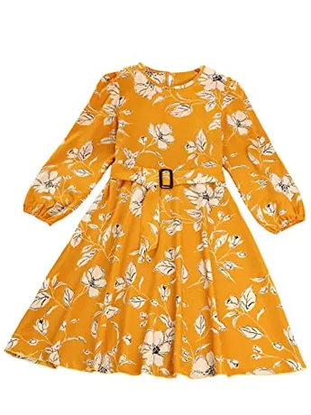 Long Sleeve Floral Dress, Yellow