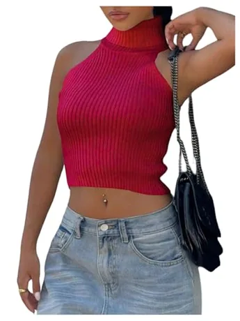 Sleeveless Knit Knitwear, Burgundy