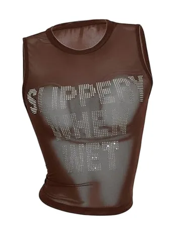 Sleeveless Mesh Tank Top, Coffee