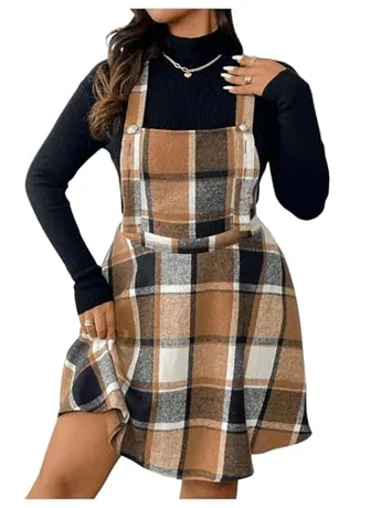 Plus Size Plaid Dress, Khaki