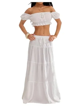 Off Shoulder Outfit Set, White (Petite L)