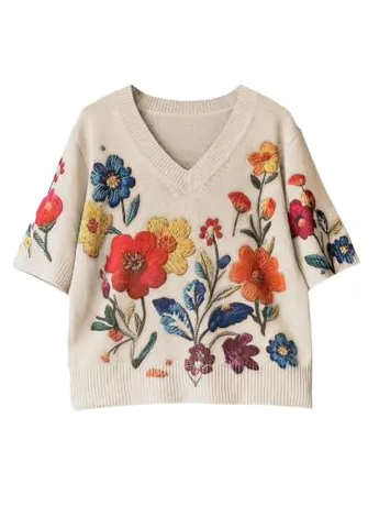 Short Sleeve Knit Knitwear, Khaki (Large)