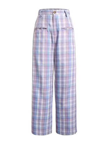 Wide Leg Plaid Trousers, Pink (Medium)