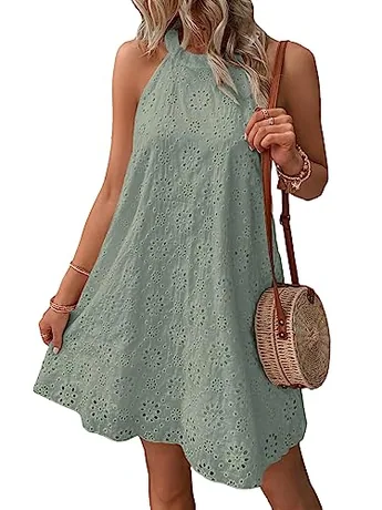 Sleeveless Halter Dress, Green