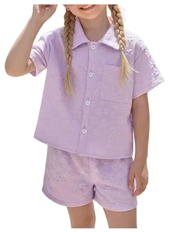 Short Sleeve Floral Outfit Set, Purple