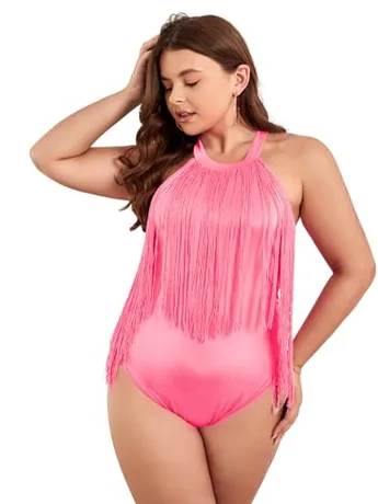 Plus Size Sleeveless Halter Bodysuit, Pink