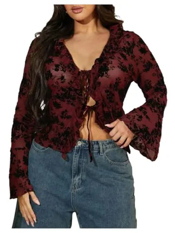 Plus Size Lace Top, Burgundy (XX-Large Plus)