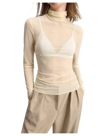 Long Sleeve Mesh T-Shirt, Apricot