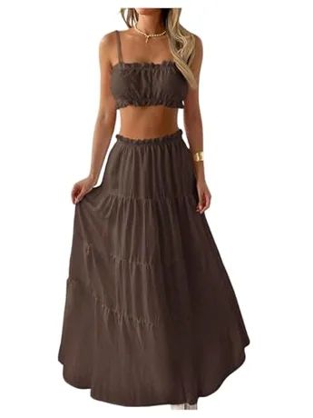 Ruffle Outfit Set, Coffee (Small)