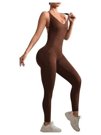 Sleeveless Backless Jumpsuit, Coffee (Large)