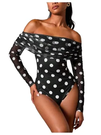 Long Sleeve Mesh Bodysuit, Black (Medium)