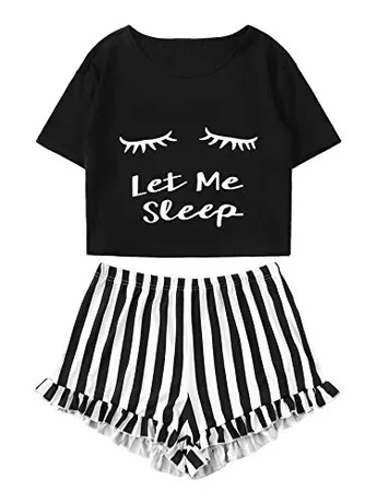 Striped Sleep Set, Black