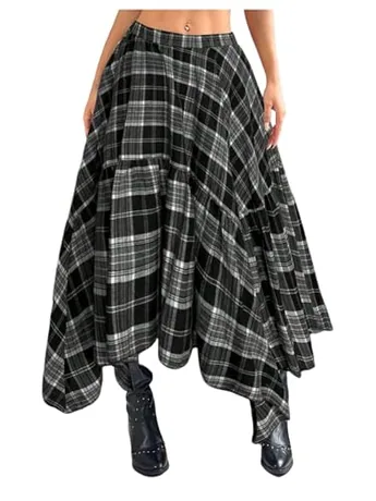 Plus Size Maxi Plaid Skirt, Black