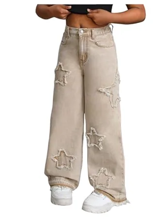 Wide Leg Denim Jeans, Khaki