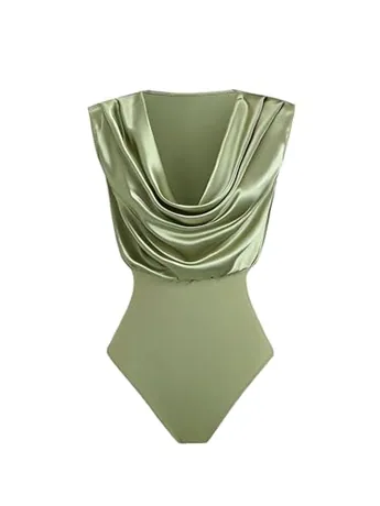Sleeveless Satin Bodysuit, Green