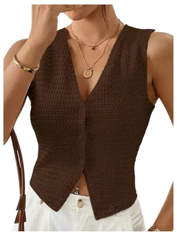 Sleeveless Knit Tank Top, Coffee (Small)