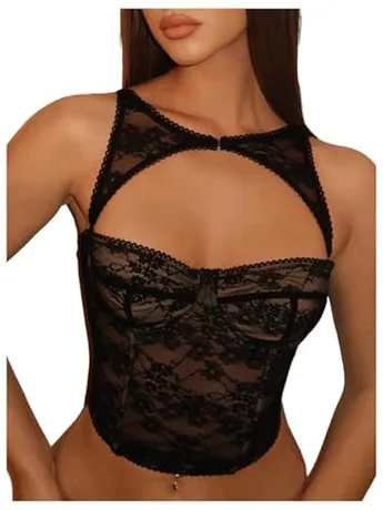 Lace Corset Top, Black (Large)