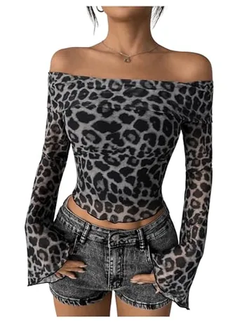 Leopard Crop Top, Grey (Medium)