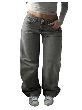 Plus Size Wide Leg Denim Jeans, Grey (X-Large Plus)