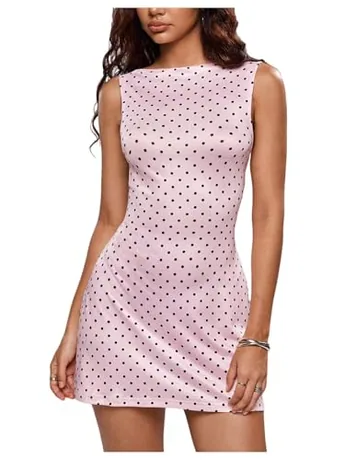 Mini Satin Dress, Pink (backless)