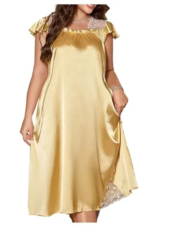Plus Size Midi Lace Sleep Set, Yellow