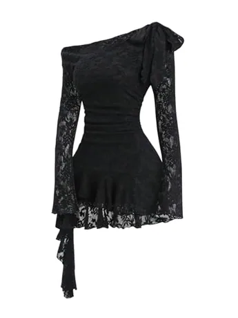 Long Sleeve Lace Dress, Black