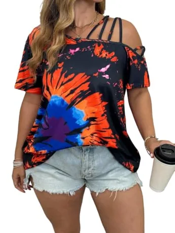 Plus Size Short Sleeve Tie Dye T-Shirt, Orange